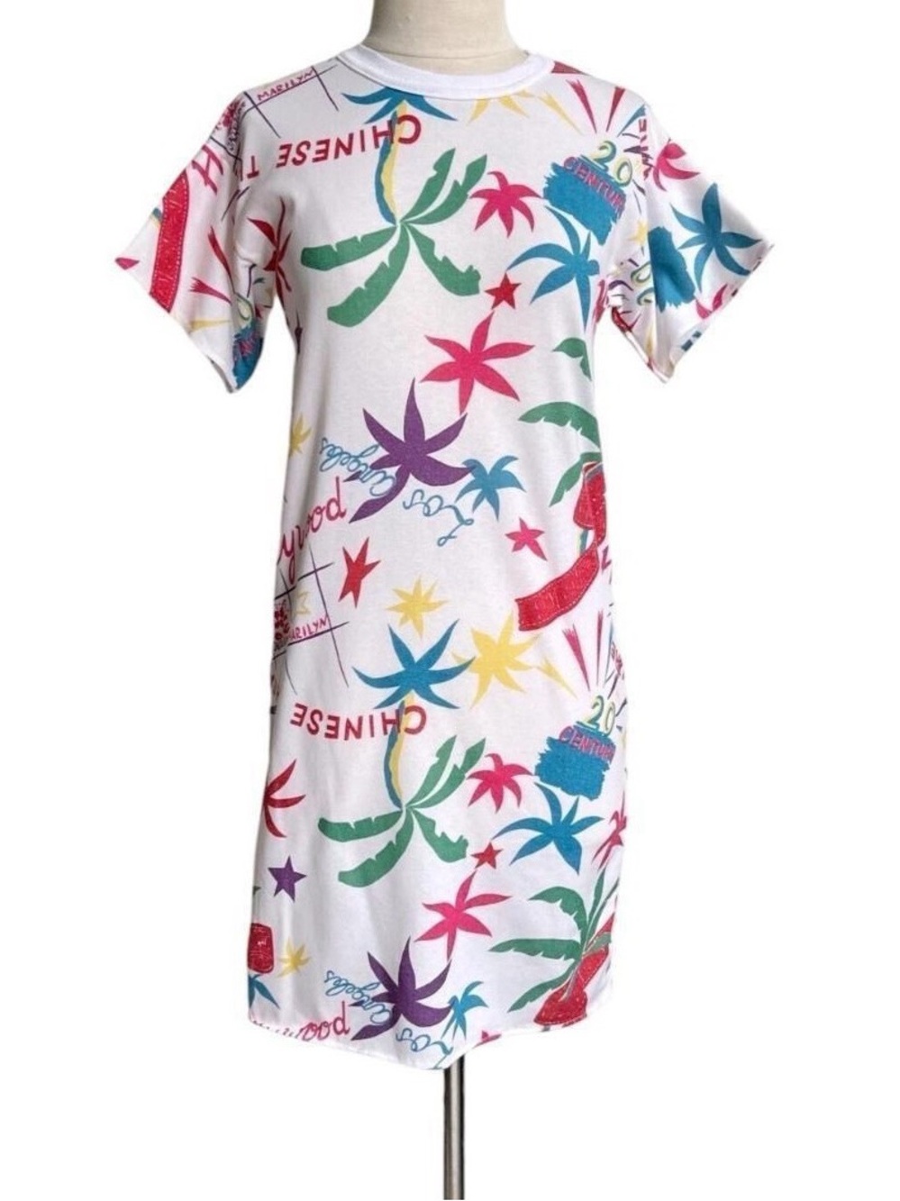 90s Vintage Hollywood Novelty Print Mini T-shirt Dress Los Angeles City Pattern.